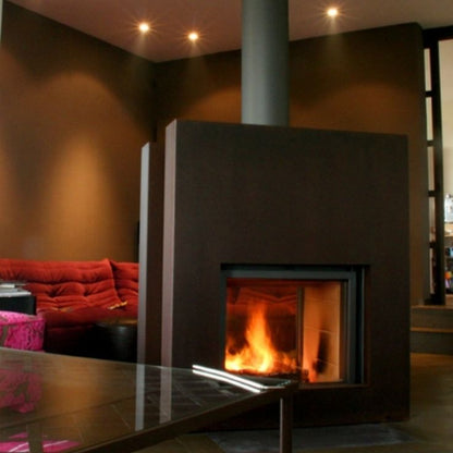 Stuv 21 - 85DF Double Sided Built-In Wood Burning Fireplace with Glass Door, Steel Frame