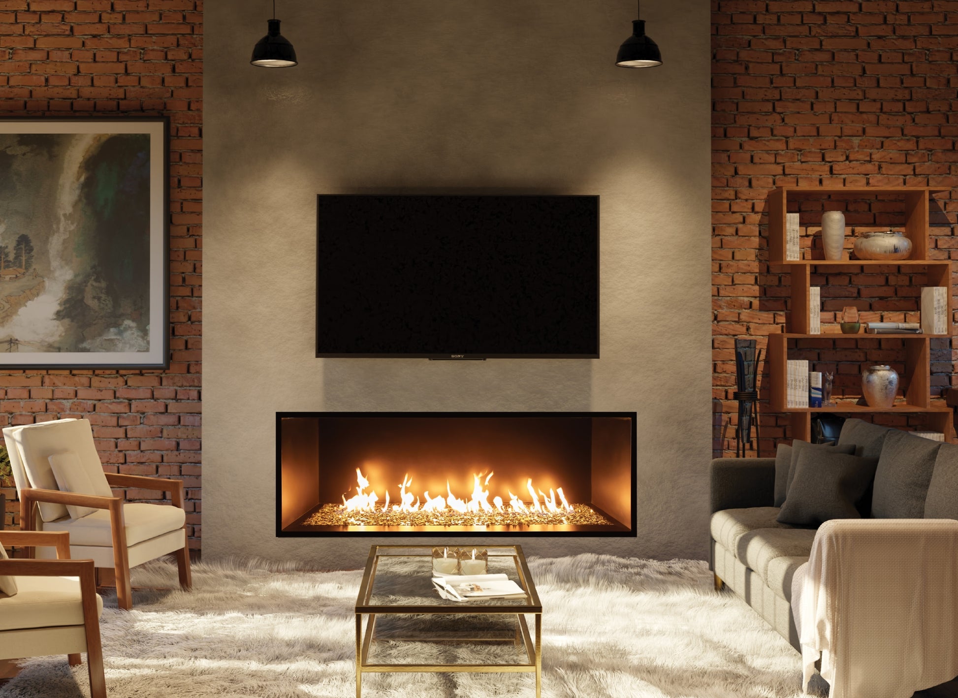 48" Summit Linear Contemporary Gas Fireplace in Modern living room.