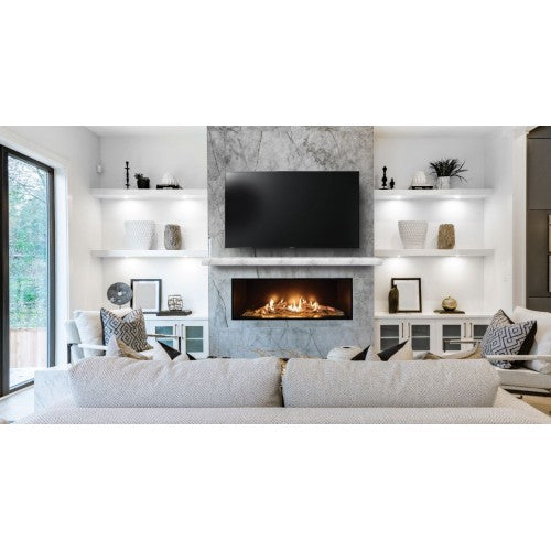 48" Summit Linear Traditional Log Gas Fireplace in Modern living room.