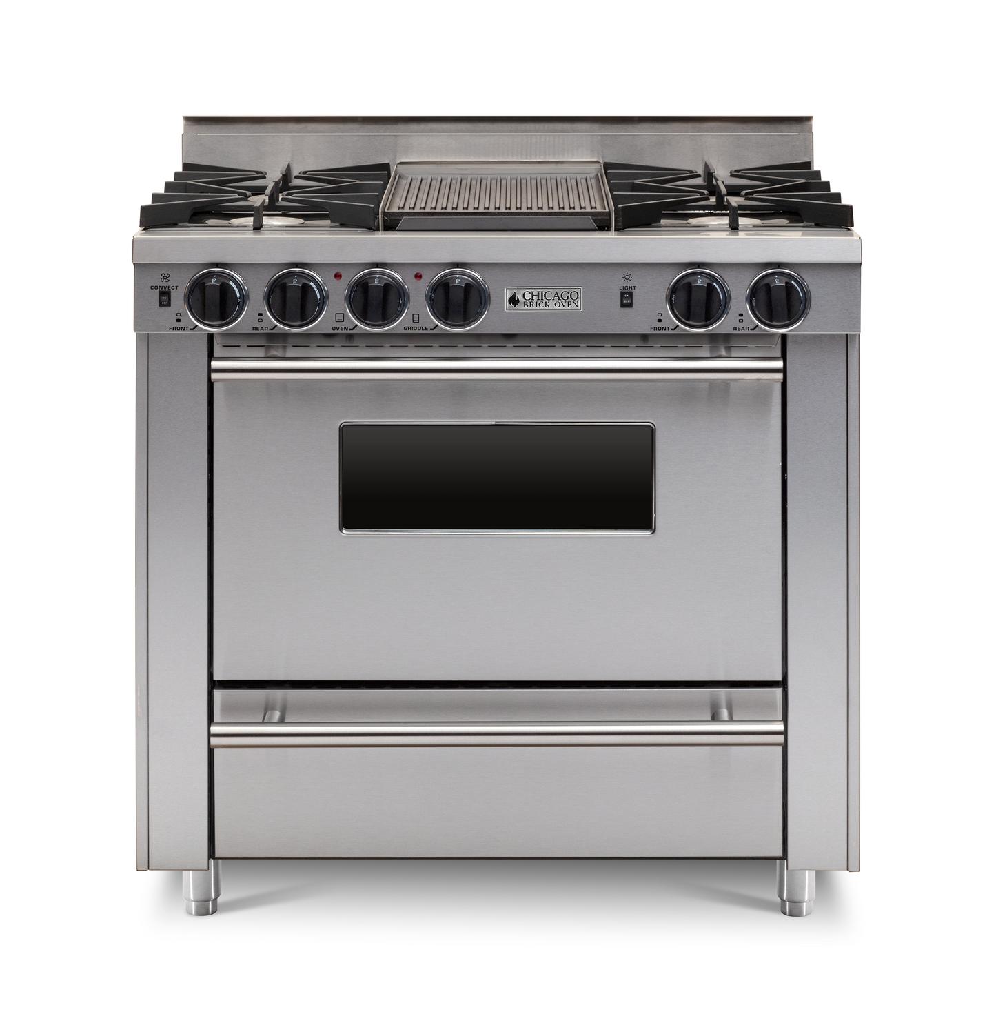 36" Stainless Steel All-Gas Range with Four Open Burners with large Oven and Stainless trim