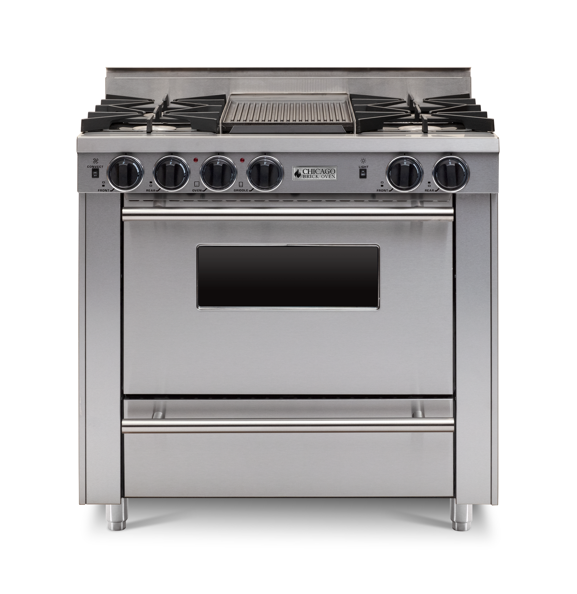 36" Stainless Steel All-Gas Range with Four Open Burners with large Oven and Stainless trim