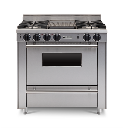 36" Stainless Steel All-Gas Range with Four Open Burners with large Oven and Stainless trim