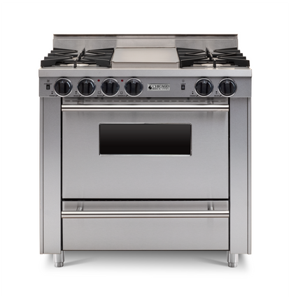 36" Stainless Steel All-Gas Range with Four Open Burners with large Oven and Stainless trim