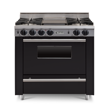 36" Black All-Gas Range with Four Open Burners with large Oven and Stainless steel trim