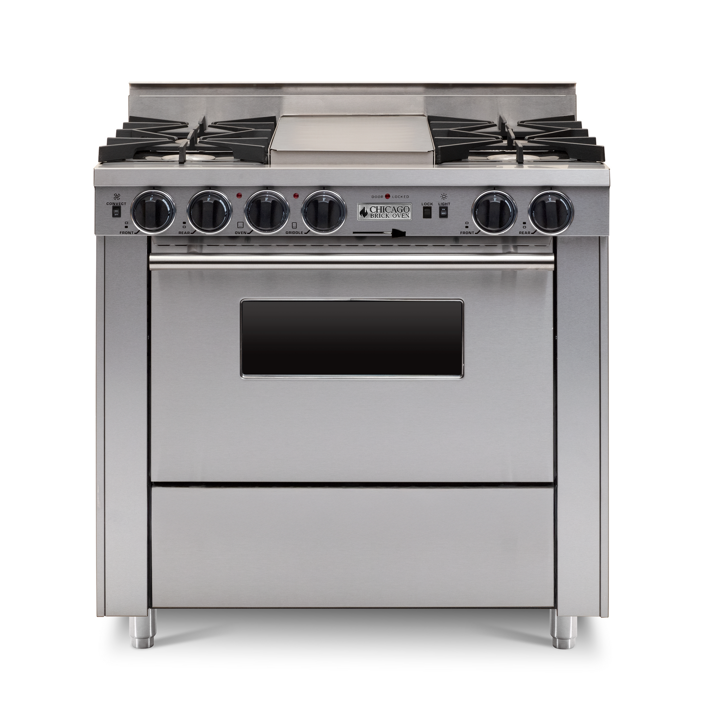 Chicago Brick Oven: 36” Dual-Fuel Self-Cleaning Convection Range - Open Burners