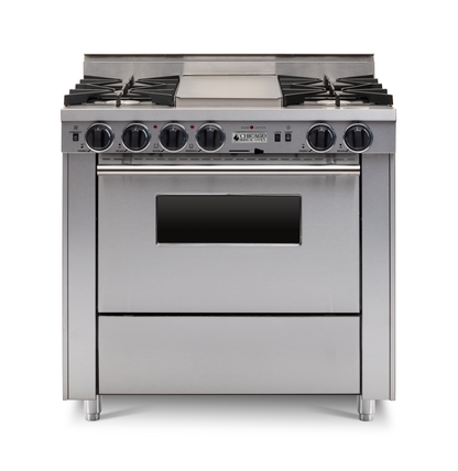 Chicago Brick Oven: 36” Dual-Fuel Self-Cleaning Convection Range - Open Burners
