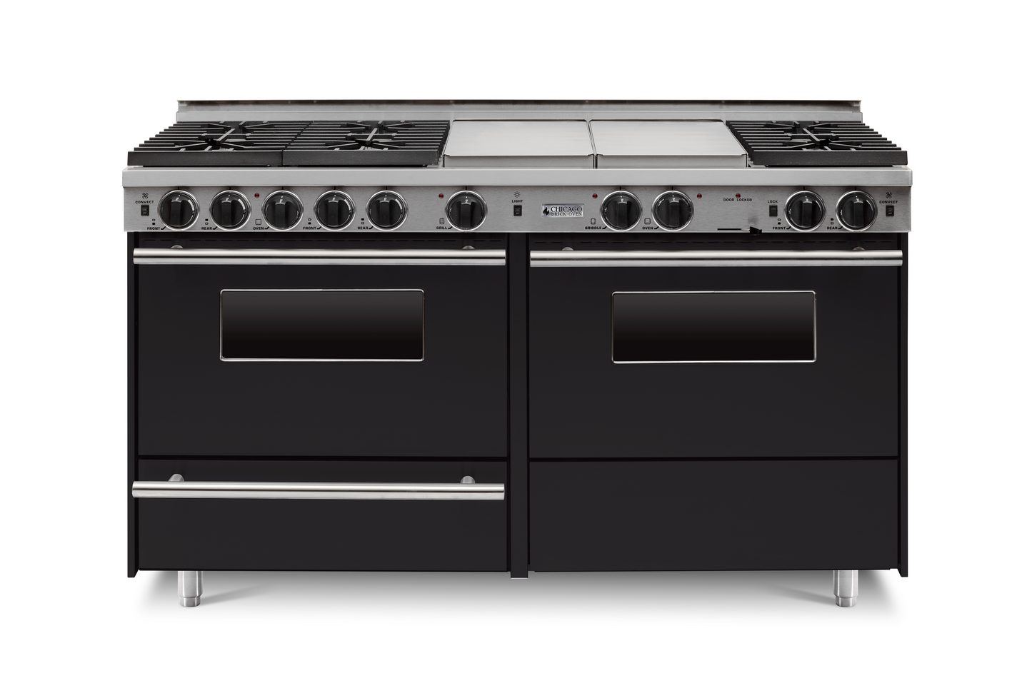 Black 60” LP Gas True Dual-Fuel Self-Cleaning Kitchen Range six sealed burners and oven with stainless steel trim