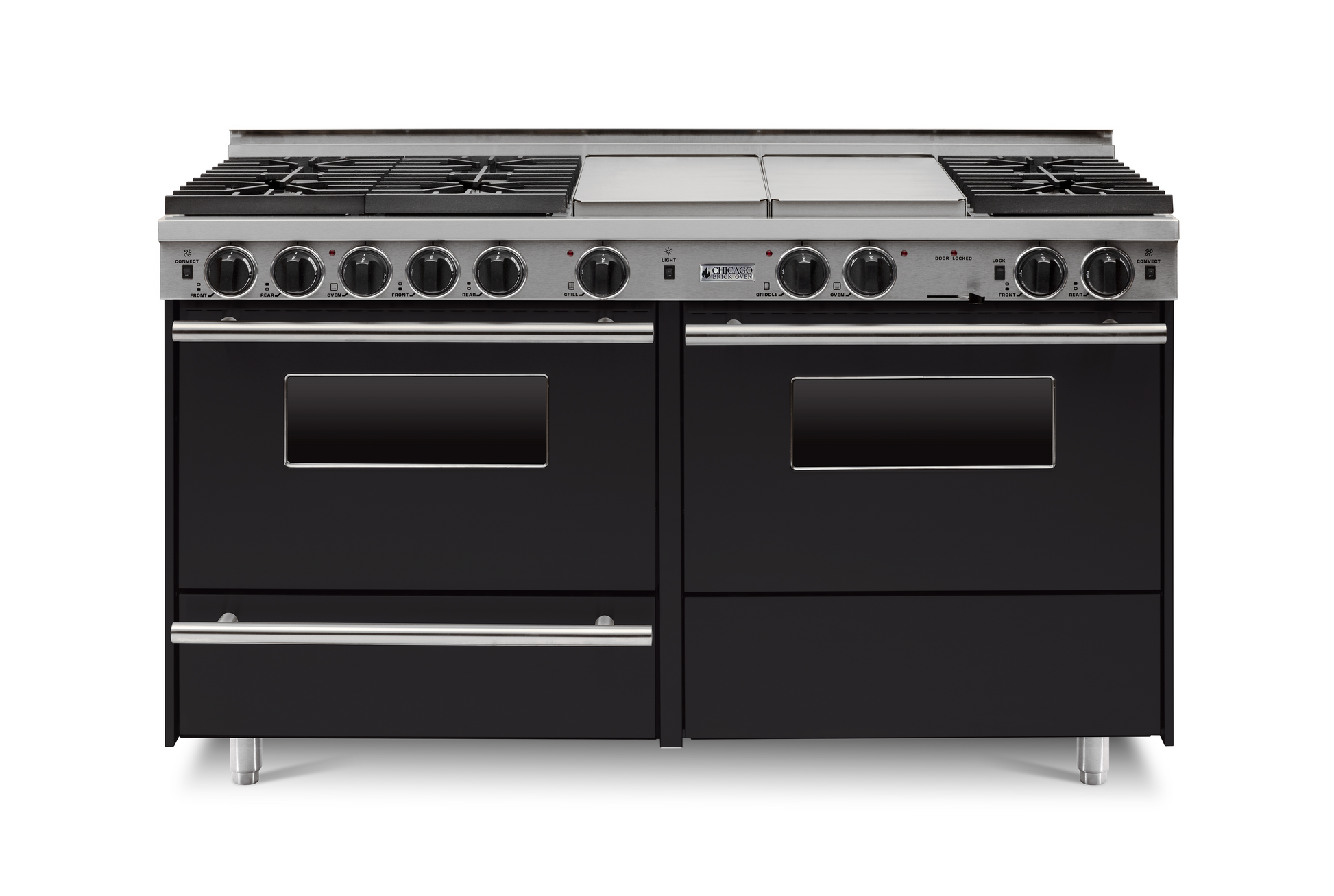 Black 60” LP Gas True Dual-Fuel Self-Cleaning Kitchen Range six sealed burners and oven with stainless steel trim