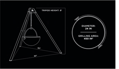 The Cowboy Cauldron The Dude 24" Tripod Wood Burning Fire pit Cooking Grill with Suspension Chain and Cover