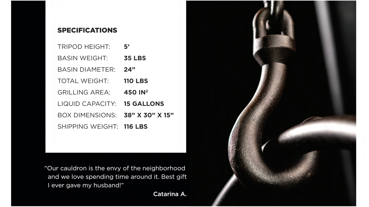 The Cowboy Cauldron The Dude 24" Tripod Wood Burning Fire pit Cooking Grill with Suspension Chain and Cover