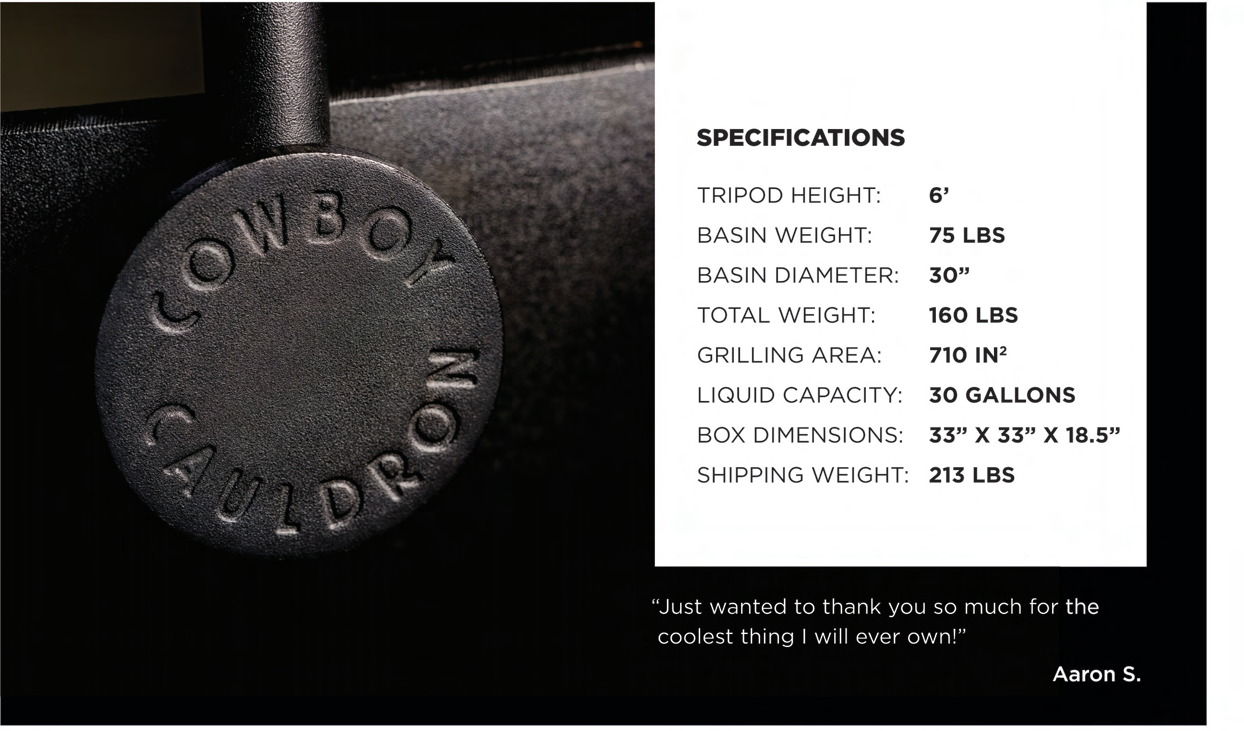 Tripod stand with wood burning Fire Pit Specifications