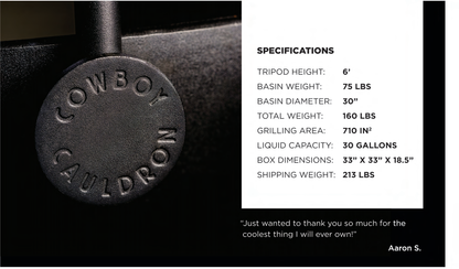 Tripod stand with wood burning Fire Pit Specifications