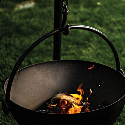 Outdoor Cooking/Grill Pot with Burning Flame- Used in the garden, the Cow Cauldron is able to be moved anywhere - because it will not heat up the ground under it, move it to have a fire anywhere you please. Cowboy Cauldron the Wrangle 36": can be a grill can be a patio heater and is a beautiful piece of art work. BACKYARD SOPHISTICATION, IN A MODULAR FLOATING FIRE PIT PIECE DESIGNED TO BE FUNCTIONAL AND ARTISTIC

The cowboy Cauldron Wrangler is a Modular Floating Firepit that with not only heat up the night
