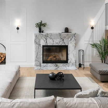 Valcourt Frontenac FP11D Built-in Wood Burning Fireplace, Modern Indoor Fireplace with Classic brick liner and a classic trim in a modern living room with visible burning flame. Mid century Fireplace, Modern hearth fireplace. This product is similar to Superior 36-Inch Radiant Wood Burning Fireplace, Napoleon High Country 8000 Wood Burning Fireplace NZ8000, Majestic Biltmore 36 Inch Wood Burning Fireplace, Heat & Glo Exclaim 50′′ Wood Fireplace.