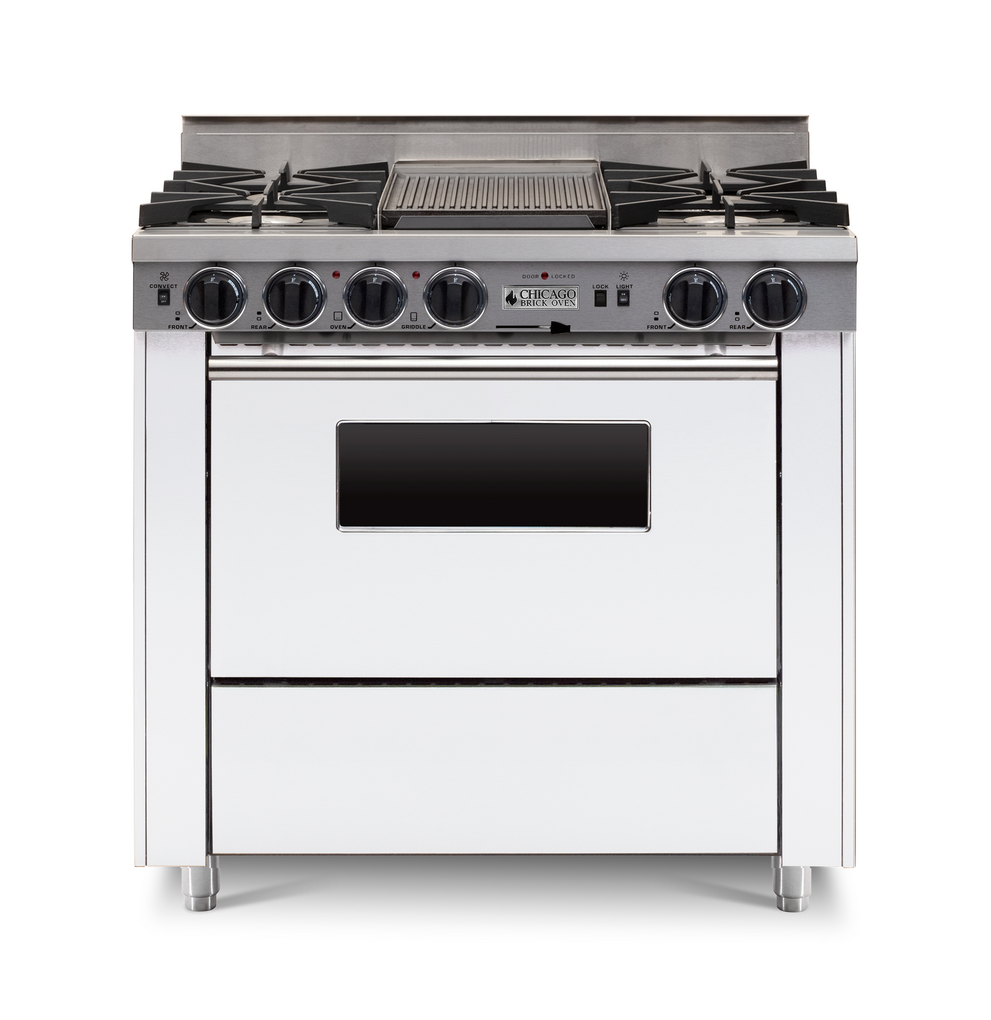 Chicago Brick Oven: 36” Dual-Fuel Self-Cleaning Convection Range - Open Burners