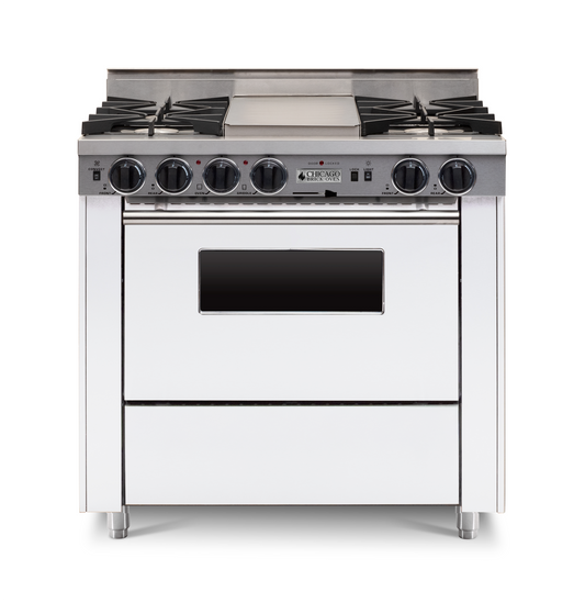Chicago Brick Oven: 36” Dual-Fuel Self-Cleaning Convection Range - Open Burners
