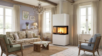 Albero 3 Sided Panoramic glass wood stove - Indoor Fireplace Insert