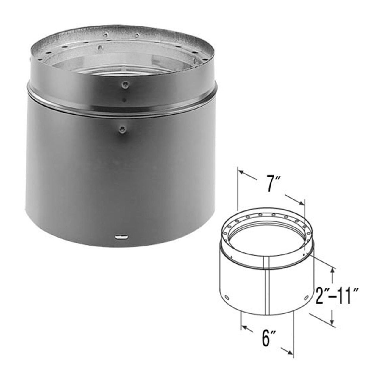 6" x 6"/12" DVL Double-Wall Adjustable Black Stove Pipe