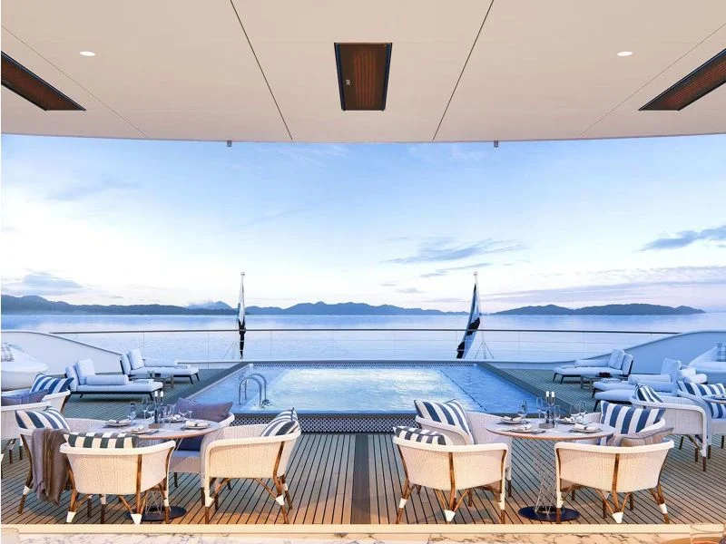 Superyacht view with three ceiling mount 2300 watts black bromic platinum smart-heat electric marine heater