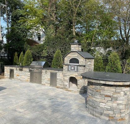 Dual fuel Natural gas and wood-fired built-in outdoor residential pizza oven CBO-750 Hybrid Pizza oven DIY Kits with burning flame Inside the Dome in a backyard setting. The DIY kit includes everything you need to build your custom pizza oven. 
High efficient two gas burner system, ready to finish enclosure bundle, Fireproof and weather-resistant design chicago brick oven 750 hybrid pizza oven. 
Countertop Pizza oven, backyard pizza oven, outdoor kitchen pizza oven similar to Premio pizza oven kit-Forno.