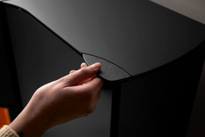 hand touching SP-20B Modern Indoor Pellet Stove with Glass Fire screen and a visible pellet burning flame. High-efficiency, autonomous, Ultra quiet smart control Home heating luxury pellet fireplace. Eco-Friendly Fireplace, Freestanding pellet stove. This pellet stove is similar to Aduro by Osburn H1 Hybrid Wood/Pellet Stove SF00401, ComfortBilt 2200-sq ft Pellet stove with 47-lb Hopper, Dielle Grecale 70 Pellet Stove - Pearl White Steel With Magic Black Glass Front, Freedom Stoves Pellet Stove.