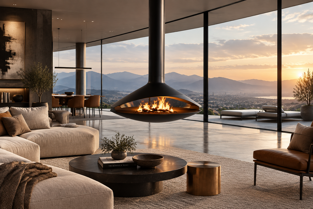 Vita Gioia | 48" Round Suspended Indoor Fireplace | Wood Burning & Vapor-Fire