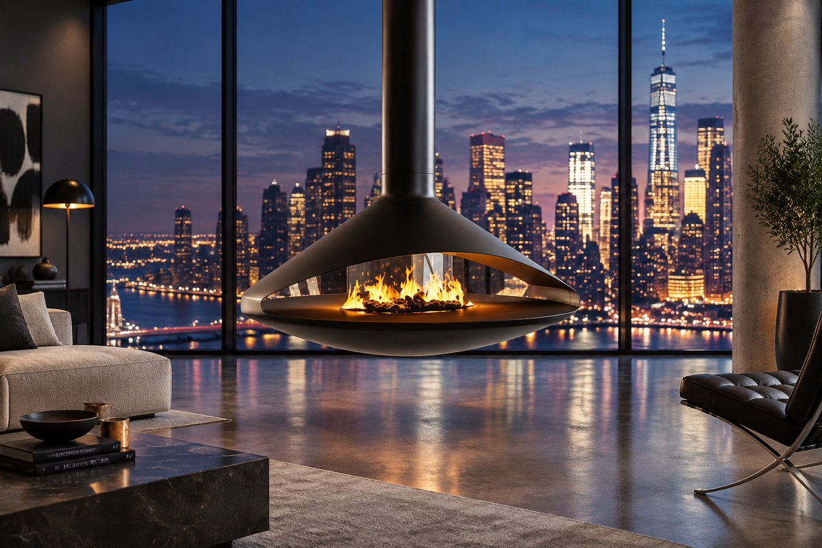 Vita Gioia | 48" Round Suspended Indoor Fireplace | Wood Burning & Vapor-Fire