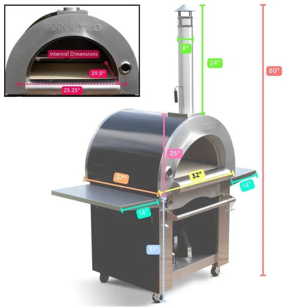Pinnacolo Ibrido Hybrid Gas/Wood Pizza Oven with Cart, 35,000 btu LP Burner, Includes Premium Accessory Package