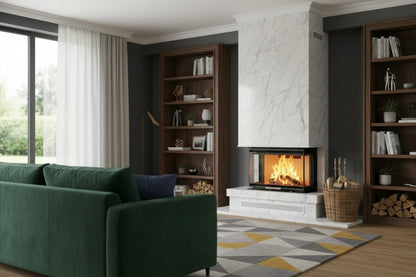 The Albero 3 sided glass wood stove - Corner Built-In Indoor Fire Place Insert