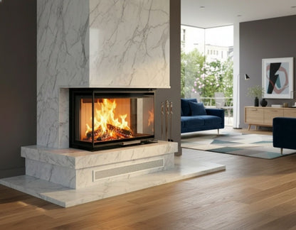 The Albero 3 sided glass wood stove - Corner Built-In Indoor Fire Place Insert