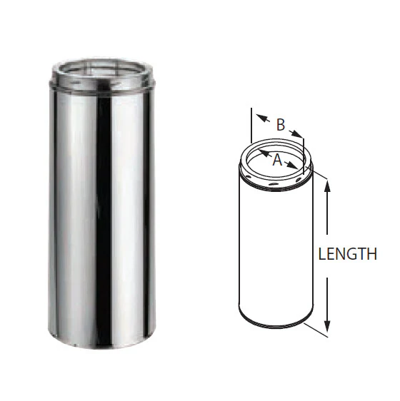 9" galvanized steel round cylindrical chimney pipe for gas fireplace. DuraVent Duratech Pro 6" x 8" Inner Diameter. Chimney pipe for Invicta fireplace, STUV's, Don-Bar Malm Zircon.