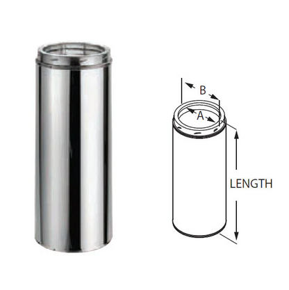 9" galvanized steel round cylindrical chimney pipe for gas fireplace. DuraVent Duratech Pro 6" x 8" Inner Diameter. Chimney pipe for Invicta fireplace, STUV's, Don-Bar Malm Zircon.