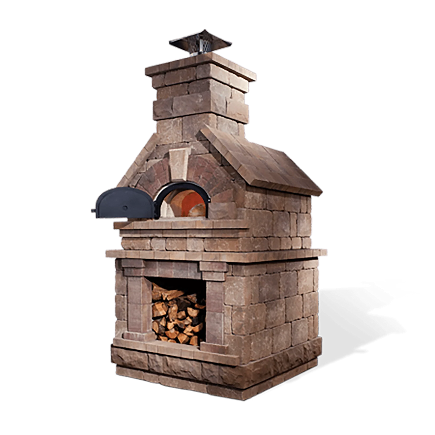 Brick outdoor Wood fired pizza oven with wood storage on a patio outdoor kitchen setup ready to make your perfect outdoor kitchen. CBO 750 Hybrid Pizza Oven, dual fuel pizza oven, outdoor wood fired pizza oven, natural gas pizza oven, DIY pizza oven kit, residential countertop pizza oven, Chicago Brick Oven, backyard pizza oven, outdoor kitchen pizza oven, hybrid pizza oven for home. Alfa Pizza Oven 3 pizze but better made in America  with built in Gas BBQ LPG NG Pizza Oven Wood Burning Ooni Gozney