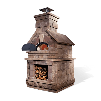 Brick outdoor Wood fired pizza oven with wood storage on a patio outdoor kitchen setup ready to make your perfect outdoor kitchen. CBO 750 Hybrid Pizza Oven, dual fuel pizza oven, outdoor wood fired pizza oven, natural gas pizza oven, DIY pizza oven kit, residential countertop pizza oven, Chicago Brick Oven, backyard pizza oven, outdoor kitchen pizza oven, hybrid pizza oven for home. Alfa Pizza Oven 3 pizze but better made in America  with built in Gas BBQ LPG NG Pizza Oven Wood Burning Ooni Gozney