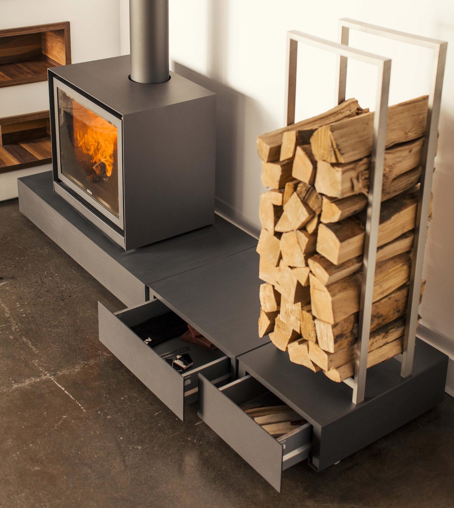 Finishing Accessories - Mobile log rack with drawer