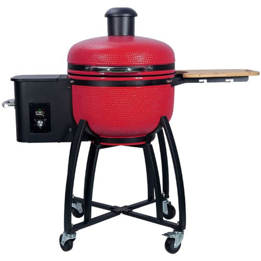 24" HR Kamado Joe Cherry red Auto-feed pellet smokers grill. Outdoor/Backyard pellet smoker, Freestanding Eco-friendly outdoor cooking station. The HR Kamado Joe is similar to Big Joe® Konnected Joe™ Digital Charcoal Grill and Smoker, Kamado Joe KJ23RHC Classic Joe® Series II Grill w/ Kontrol Tower™ Top Vent, Kamado Joe Big Joe III 24-Inch Ceramic Kamado Grill - KJ15041021