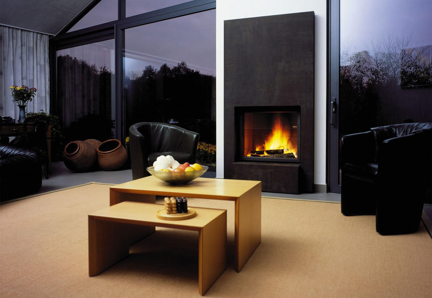 Stuv 21 - 85DF Double Sided Built-In Wood Burning Fireplace with Glass Door, Steel Frame