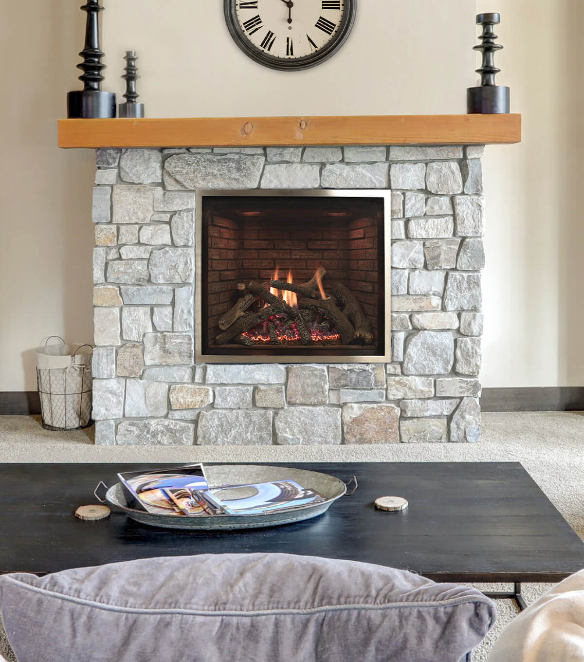Montigo Paragon Single Sided Modern Custom Indoor Gas Fireplace Inserts with steel beveled Trim kit (Insets) and TruFlame gas Technology to ensures maximum flames and a beautiful ember glow with minimum emissions in a stone wall.
Highly Efficient and clean burning Direct vent indoor Gas Fireplace. Best Ideas for Fireplace at Smokey Mountain Fireplace.
Simplify your life with the ease and beauty of an indoor gas fireplace. Gather family and friends in front of bold flames and striking designs. Napoleon.