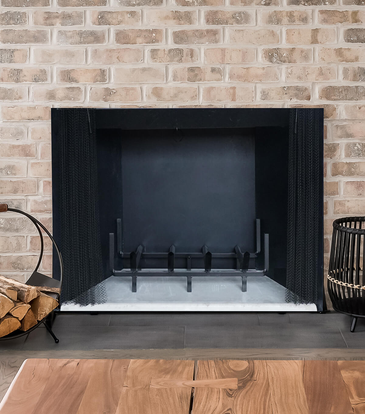 54" Traditional torch Indoor Built Wood burning fireplace insert into a stone brick wall with a log holder in front of the fireplace in a living room.
Our wood fireplaces offer a clean design and a wide viewing area to enhance any part of your home and are available in a variety of dimensions. 
High quality hearth Fireplace similar to Comfort Flame Blackstone Series Wood-Burning Firebox, Osburn Everest II Wood Burning Fireplace, Majestic Biltmore 42 Inch Radiant Wood Burning Fireplace, Osburn, Napoleon.