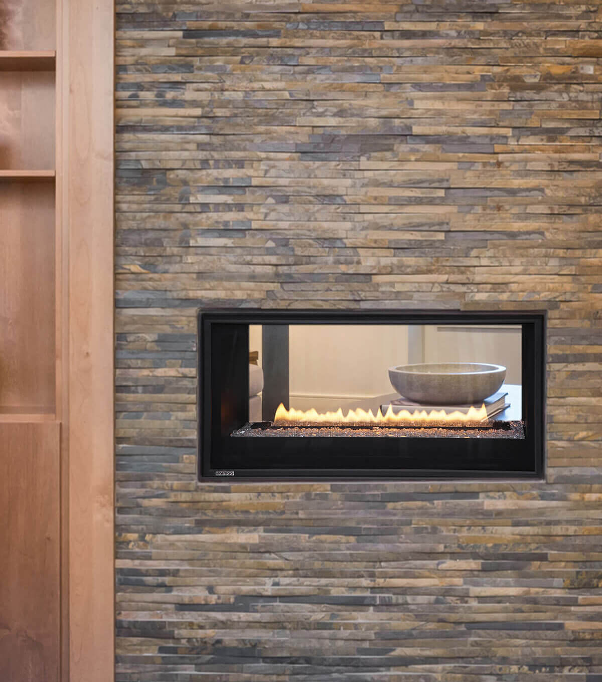 38" Montigo Phenom Gas Fireplace Inserts into a wall with visible flame. Black surrounds See-Through Direct Vent Indoor Fireplace in a modern Space. see through double sided glass see through fireplace. gas direct vent fireplace natural gas propane see through Montego Heat & Glo – Innovative fireplaces, including gas, wood, and inserts with advanced tech and design.
• Napoleon – Canadian company offering fireplaces, wood stoves, inserts, and grills.
• Majestic / Monessen / Heatilator – Established hearth br