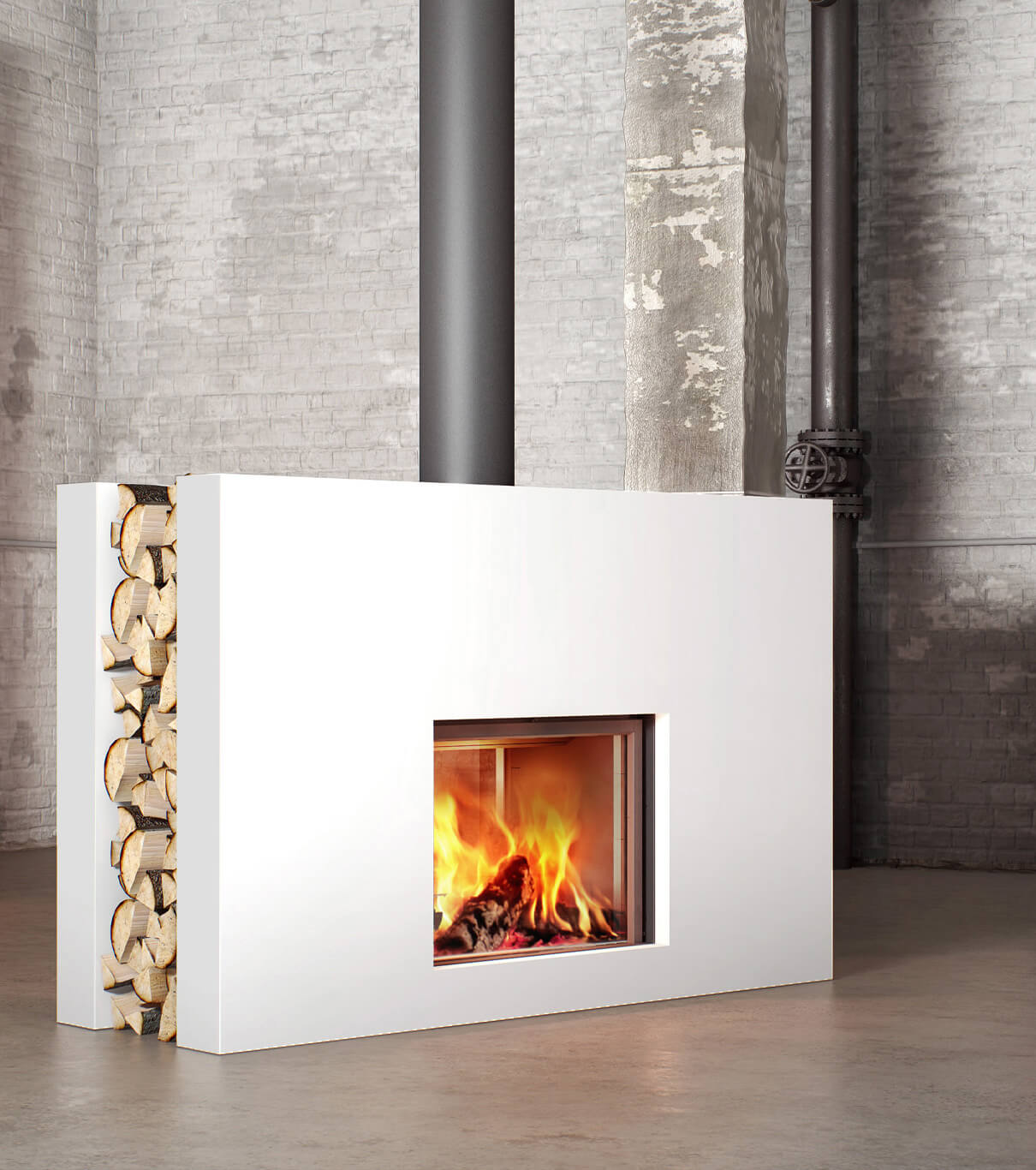 Stuv 21 - 85DF Double Sided Built-In Wood Burning Fireplace with Glass Door, Steel Frame