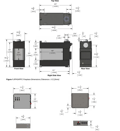 Technical drawing with dimension of 3 sided Built Montigo exemplar RP424 see through gas fireplace inserts on a white background.
perfect to connect your spaces, room to room or outdoor to indoor