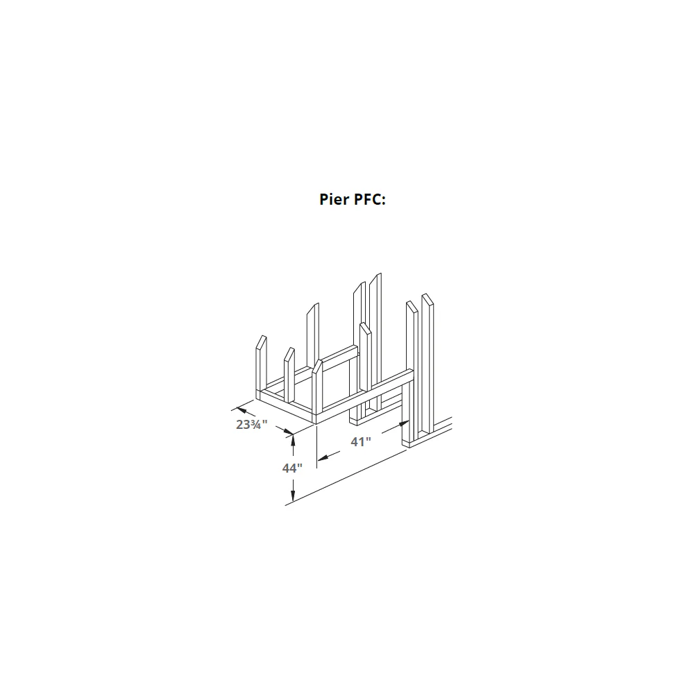 Technical drawing with dimensions of 38" divine pier contemporary gas fireplace on a white background.