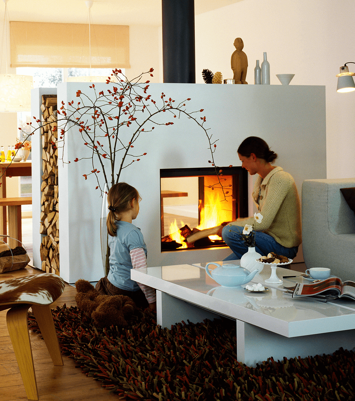 Stuv 21 - 85DF Double Sided Built-In Wood Burning Fireplace with Glass Door, Steel Frame