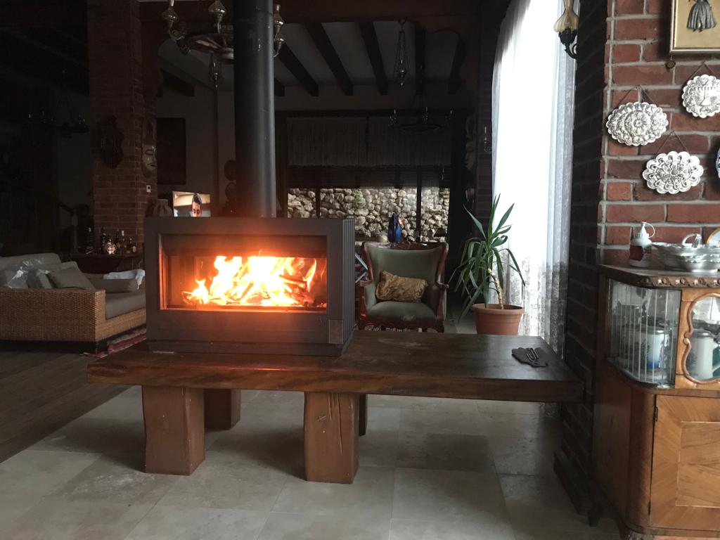 Invicta® Aaron Double Sided Glass 36" Cast Iron Wood Burning Stove Fireplace 99,000 BTU's