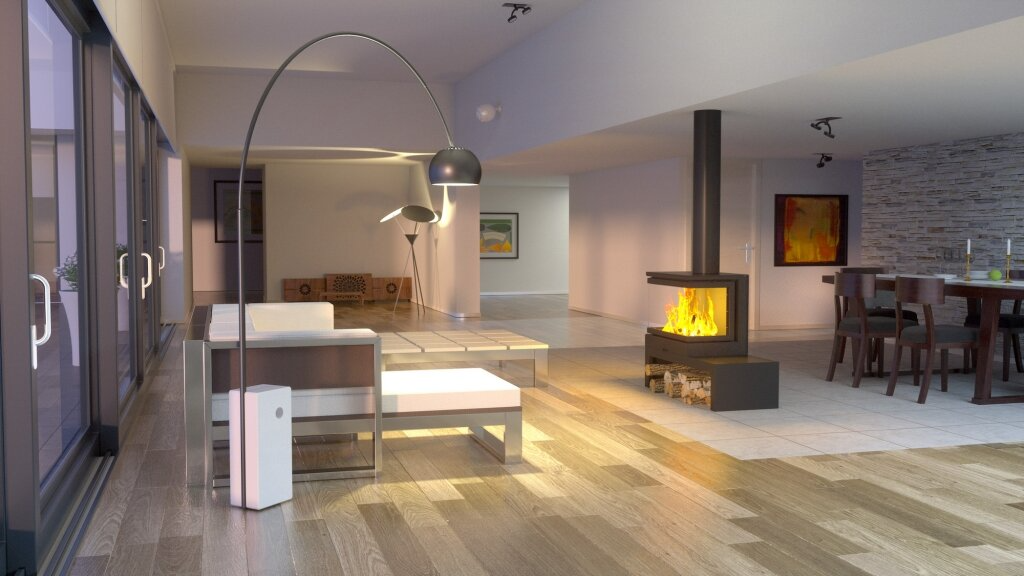 Dorako Ariana Max 3-Sided Panoramic Glass Cast Iron Wood Burning Stove | Wide Bench Included | 15kW Ecodesign