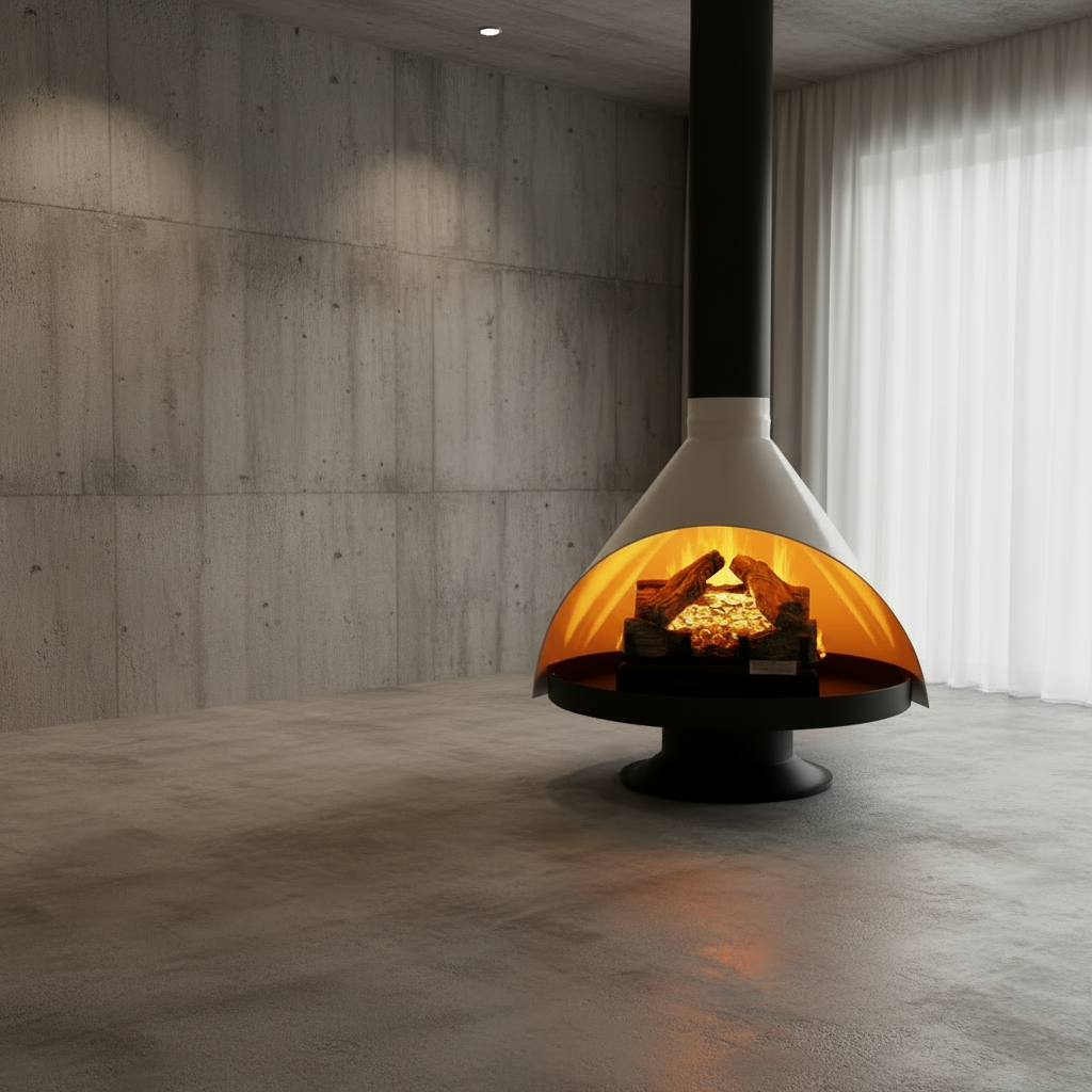 MCM Malm Zircon High Sierras Electric Stove electric Modern Fireplace the Mid Century Modern Fireplace that started it all Bedroom safe fireplace 
Portable stove with glowing fire inside on a workbench