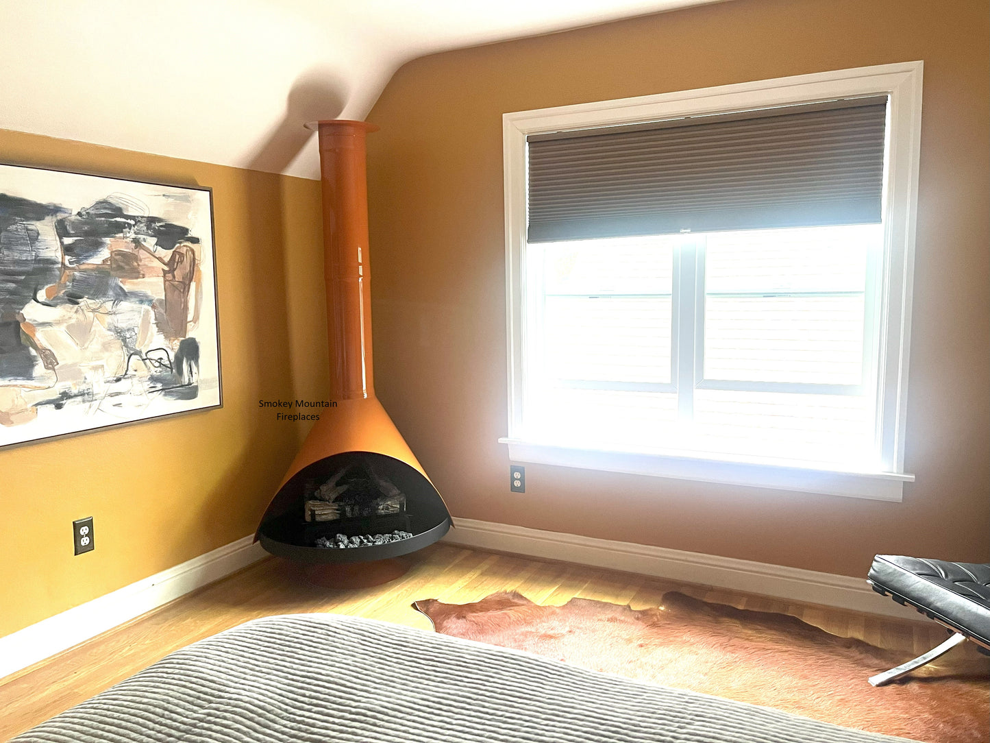 Terra Cotta Malm Fireplace by Smokey Mountain Fireplaces. This is a Custom Made Mid Century Modern Fireplace in Terracotta. we also have Camel color which is a little lighter and of course see the other Porcelain Colors