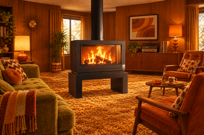 Invicta® Aaron 36" Double-Sided See-Through Cast Iron Wood Burning Stove | 99,000 BTU | Made in France