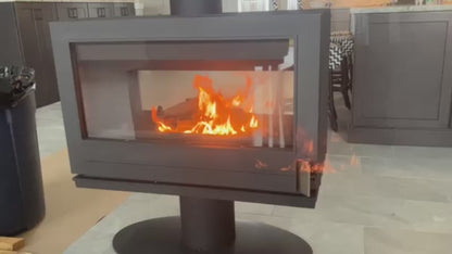 Invicta® Nelson Two Sided Glass 36" Cast Iron Wood Burning Stove Fireplace- Double sided see through Wood Stove